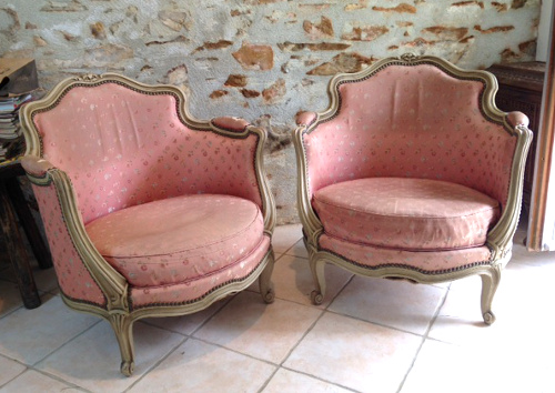 A4057 Pair Of French Lxv Style Vintage Tub Chairs